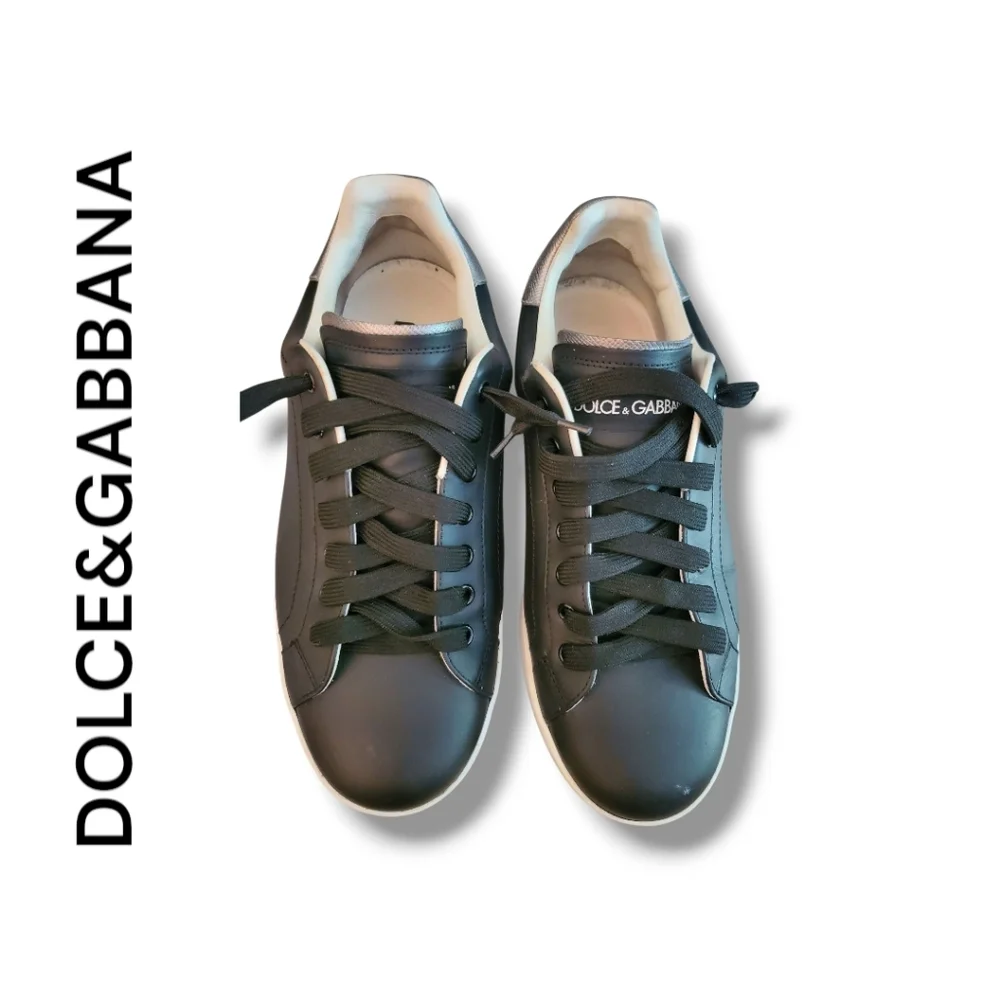 Authentic DOLCE & GABANNA Calfskin Nappa Portofino Black/Silver/White Sneakers
